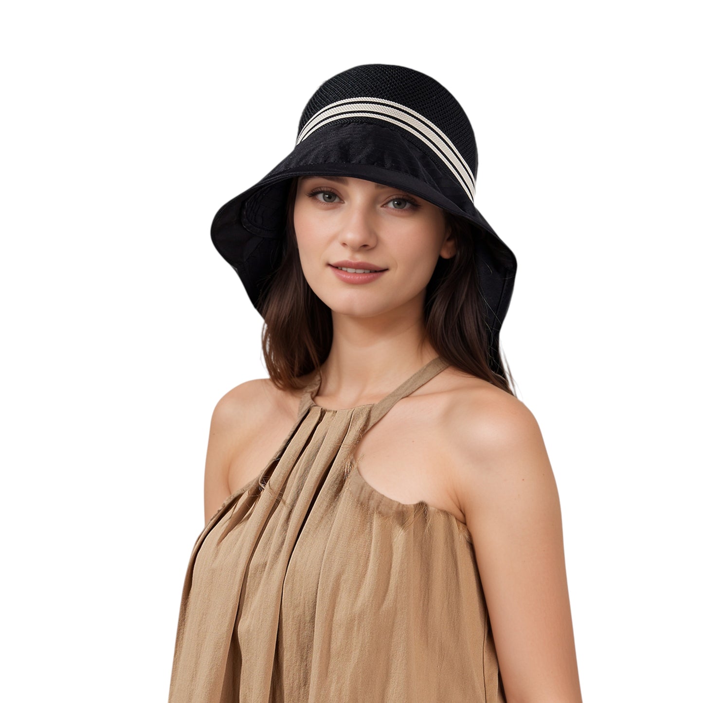 Wide Brim Mesh Sun Hat with Back Bow UV Protection Foldable Travel Hat for Women Outdoor Summer Style