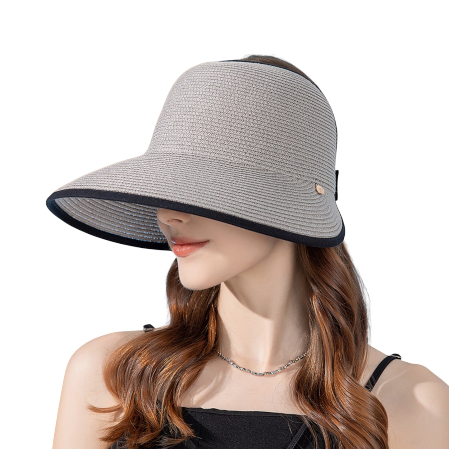 Roll Up Wide Brim Visor Sun Hat with Ponytail Hole and UV Protection Lightweight Packable Foldable Summer Cap