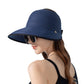 Roll Up Wide Brim Visor Sun Hat with Ponytail Hole and UV Protection Lightweight Packable Foldable Summer Cap