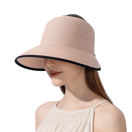 Roll Up Wide Brim Visor Sun Hat with Ponytail Hole and UV Protection Lightweight Packable Foldable Summer Cap