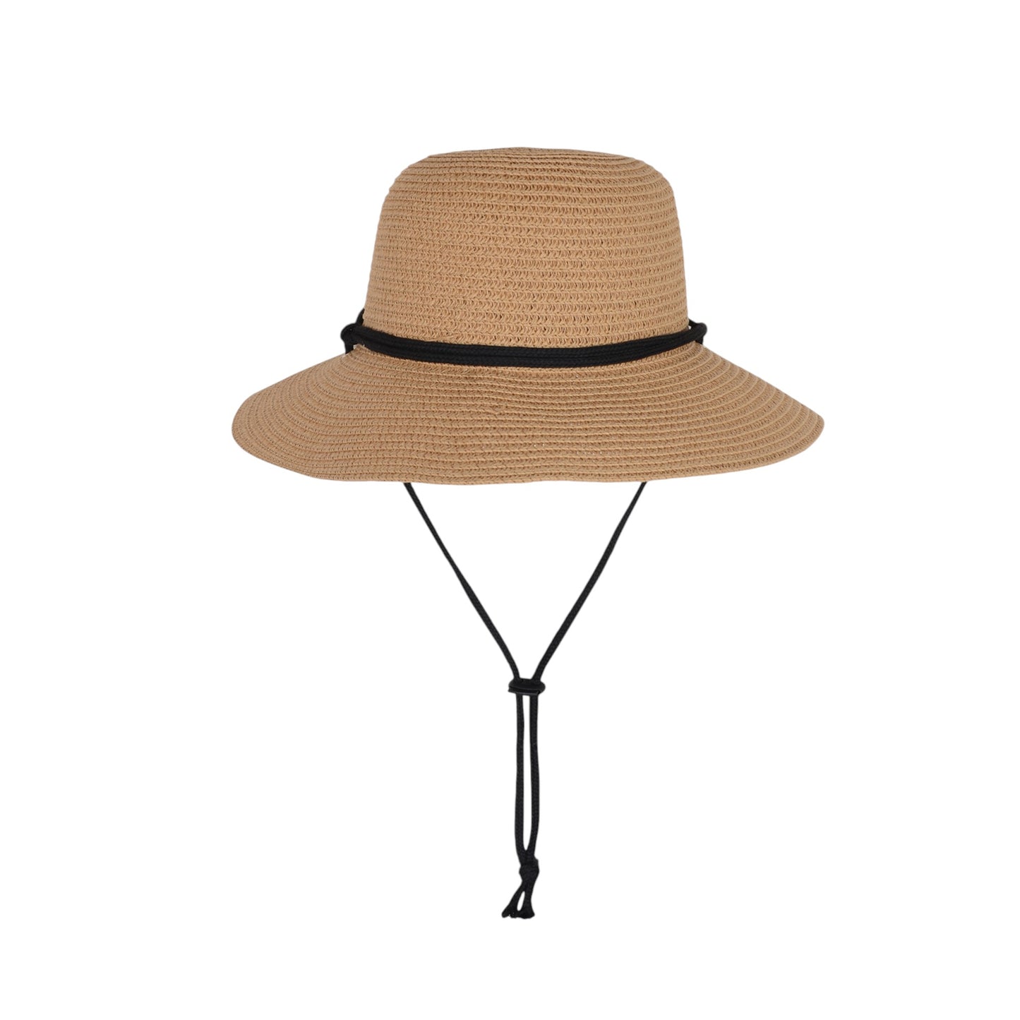 Wide Brim Straw Sun Hat with Chin Strap and Black Cord Detail for Outdoor Protection and Stylish Shade