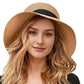Wide Brim Straw Sun Hat with Black Ribbon Bow Adjustable Chin Strap Inner Sweatband for Outdoor and Travel Use