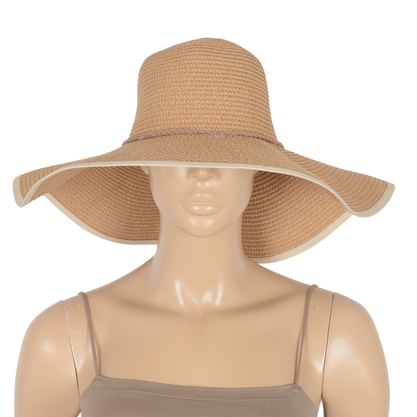 Wide Brim Straw Sun Hat with Braided Cord Detail Lightweight Packable Design for Beach Outdoor Protection