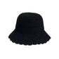 Women's Woven Floppy Bucket Hat with Scalloped Brim Edge Detail