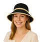 Packable Crochet Straw Bucket Hat with Two-Tone Design Lightweight Summer Sun Hat for Beach Travel Hiking Outdoor Use