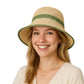 Packable Crochet Straw Bucket Hat with Two-Tone Design Lightweight Summer Sun Hat for Beach Travel Hiking Outdoor Use