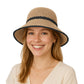 Packable Crochet Straw Bucket Hat with Two-Tone Design Lightweight Summer Sun Hat for Beach Travel Hiking Outdoor Use