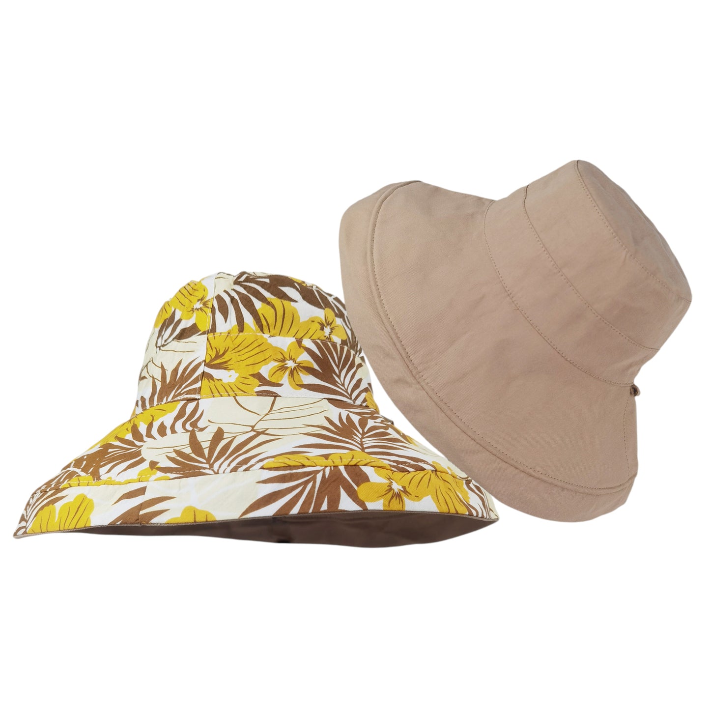 Women's 2-in-1 Double-Sided Bucket Hat with Floral & Solid Design