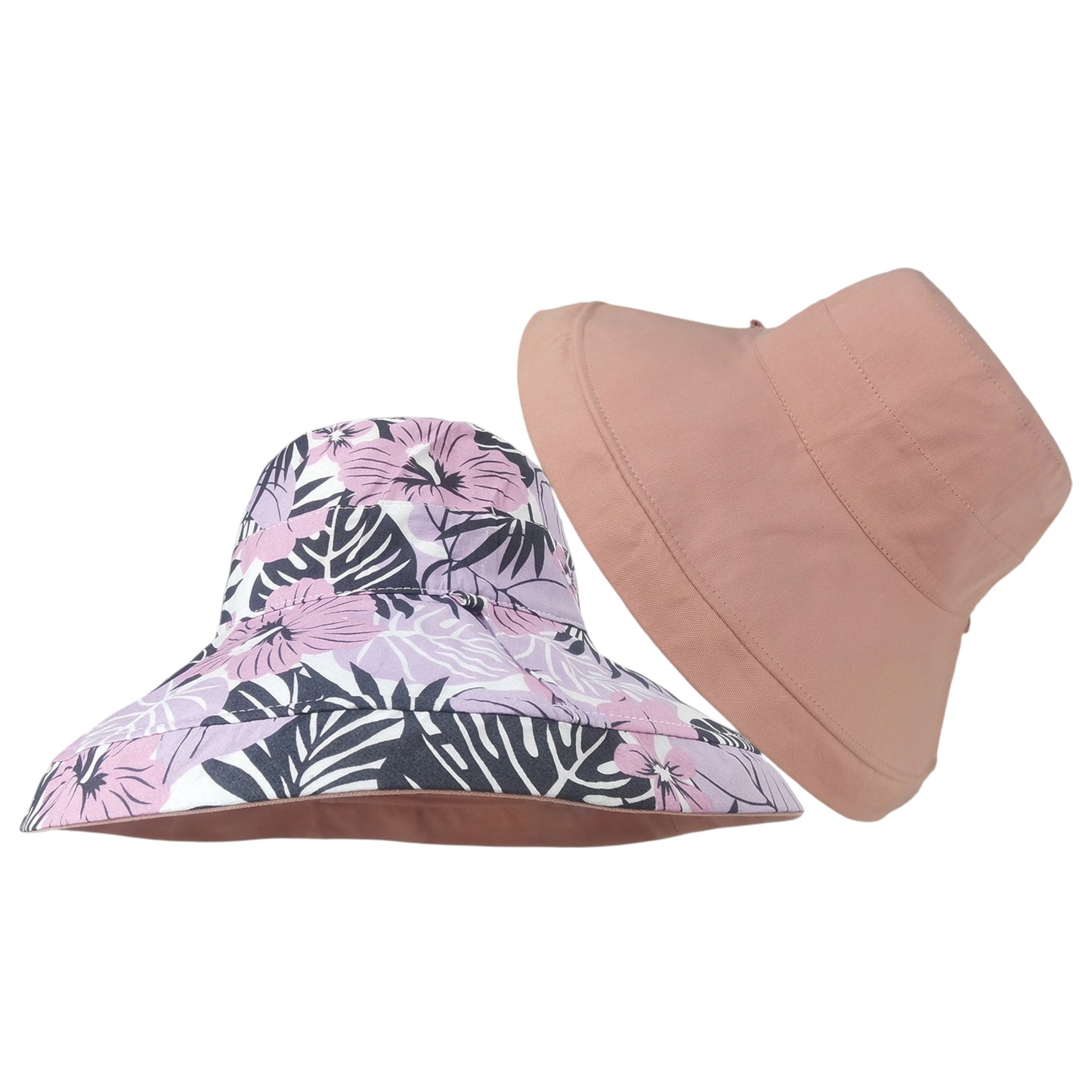 Women's 2-in-1 Double-Sided Bucket Hat with Floral & Solid Design