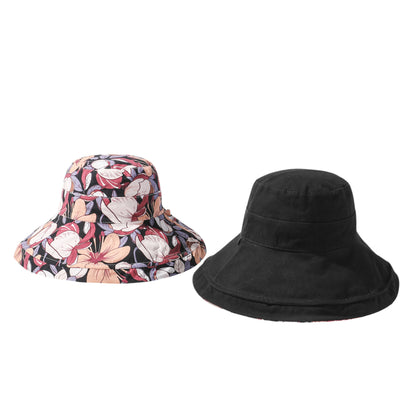 2-in-1 Women's Floral & Solid Double-Sided Bucket Hat for Outdoor