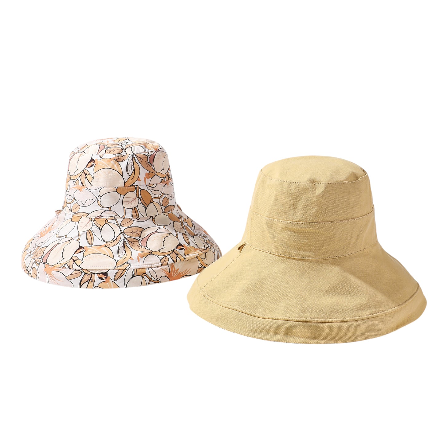 2-in-1 Women's Floral & Solid Double-Sided Bucket Hat for Outdoor