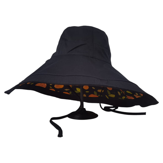 Women's Reversible Wide - Brim Sun Hat with Fruit Pattern Lining