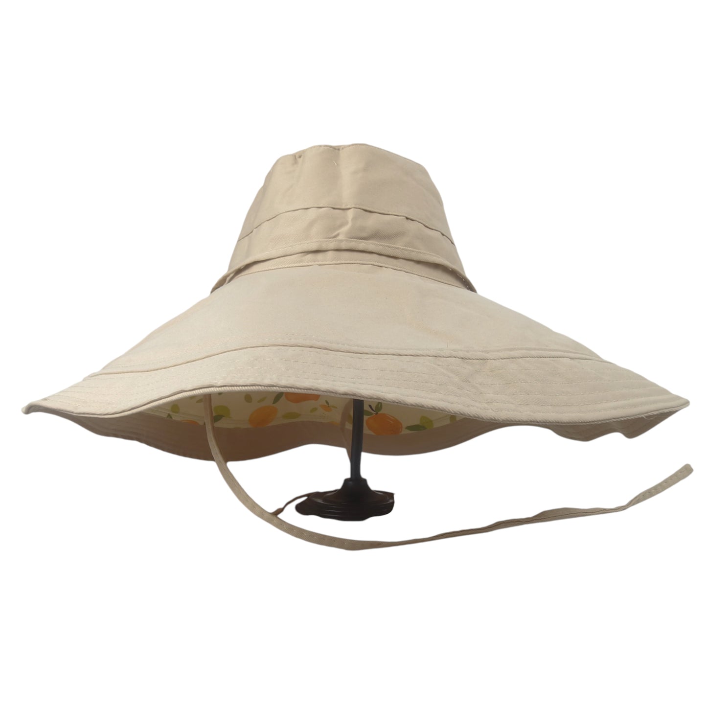 Women's Reversible Wide - Brim Sun Hat with Fruit Pattern Lining