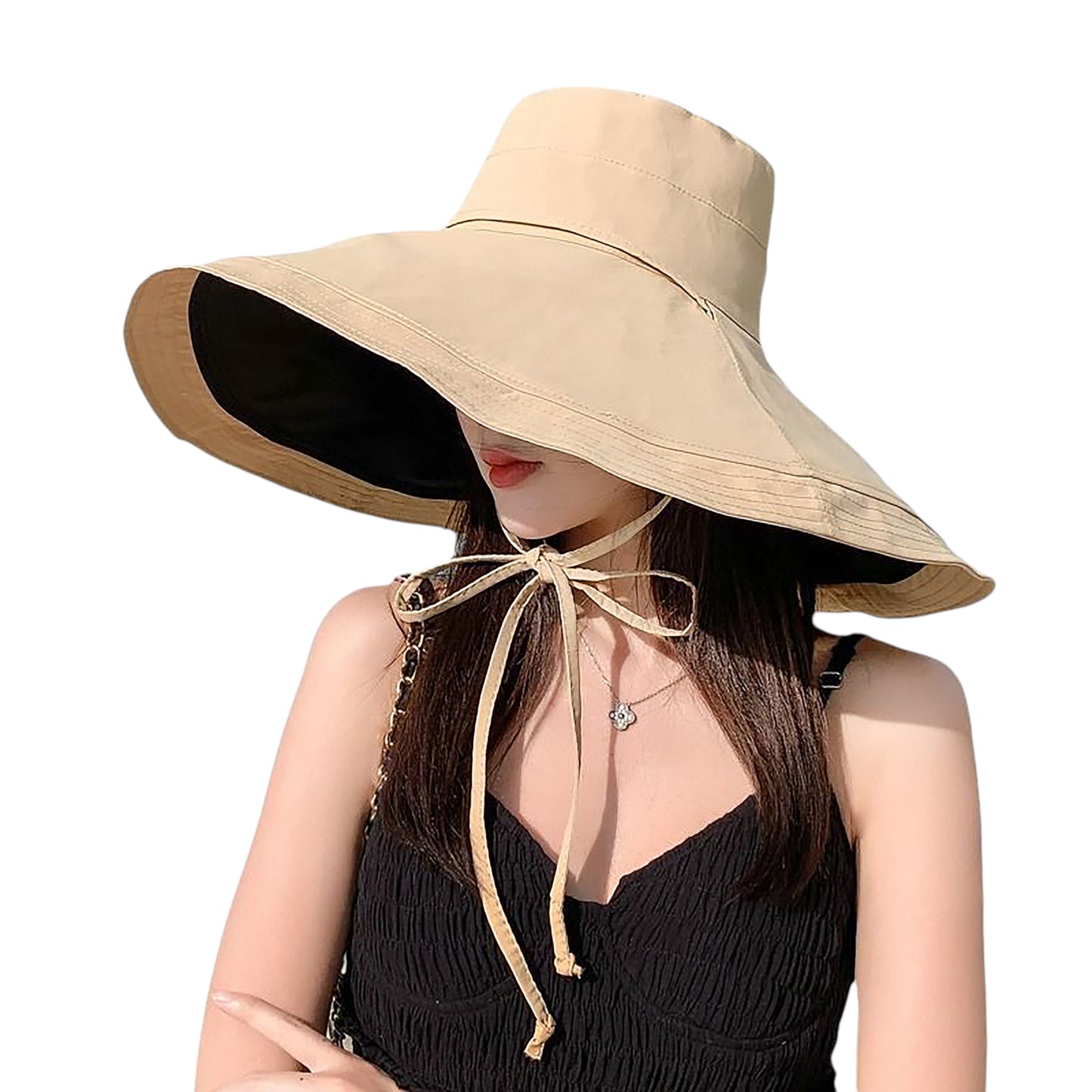 Women's Reversible Wide - Brim Sun Hat with Adjustable Chin Strap