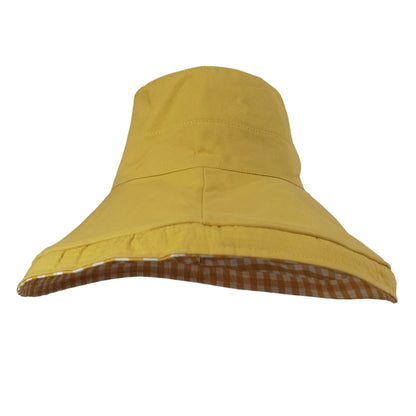 Women's Reversible Checkered Bucket Hat with Chin Strap