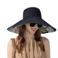 Wide Brim Floppy Sun Hat with Colorful Printed Underside UV Protection Lightweight Foldable Design for Outdoor Use