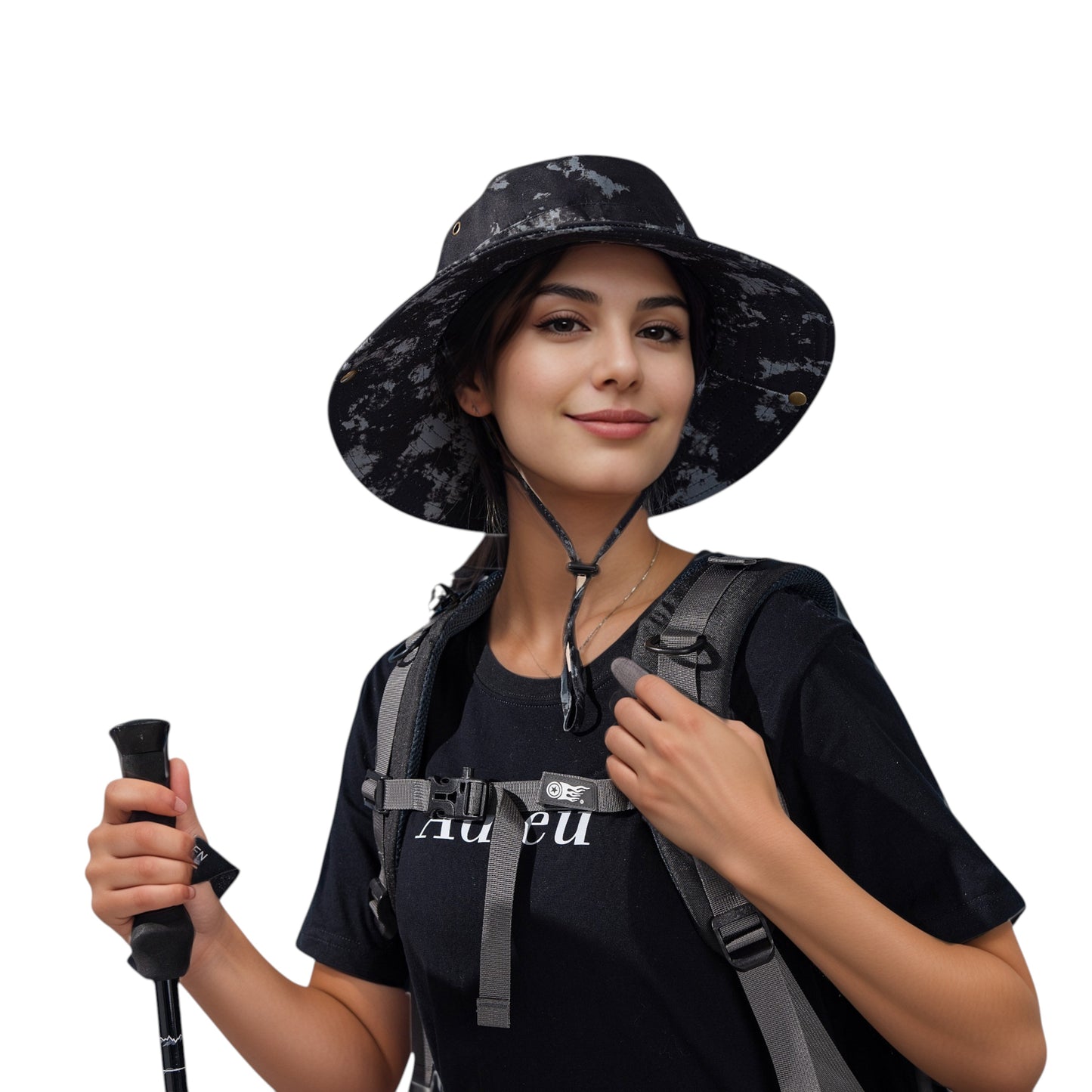 Wide Brim Outdoor Sun Hat with Adjustable Chin Strap for Hiking Camping Travel Beach