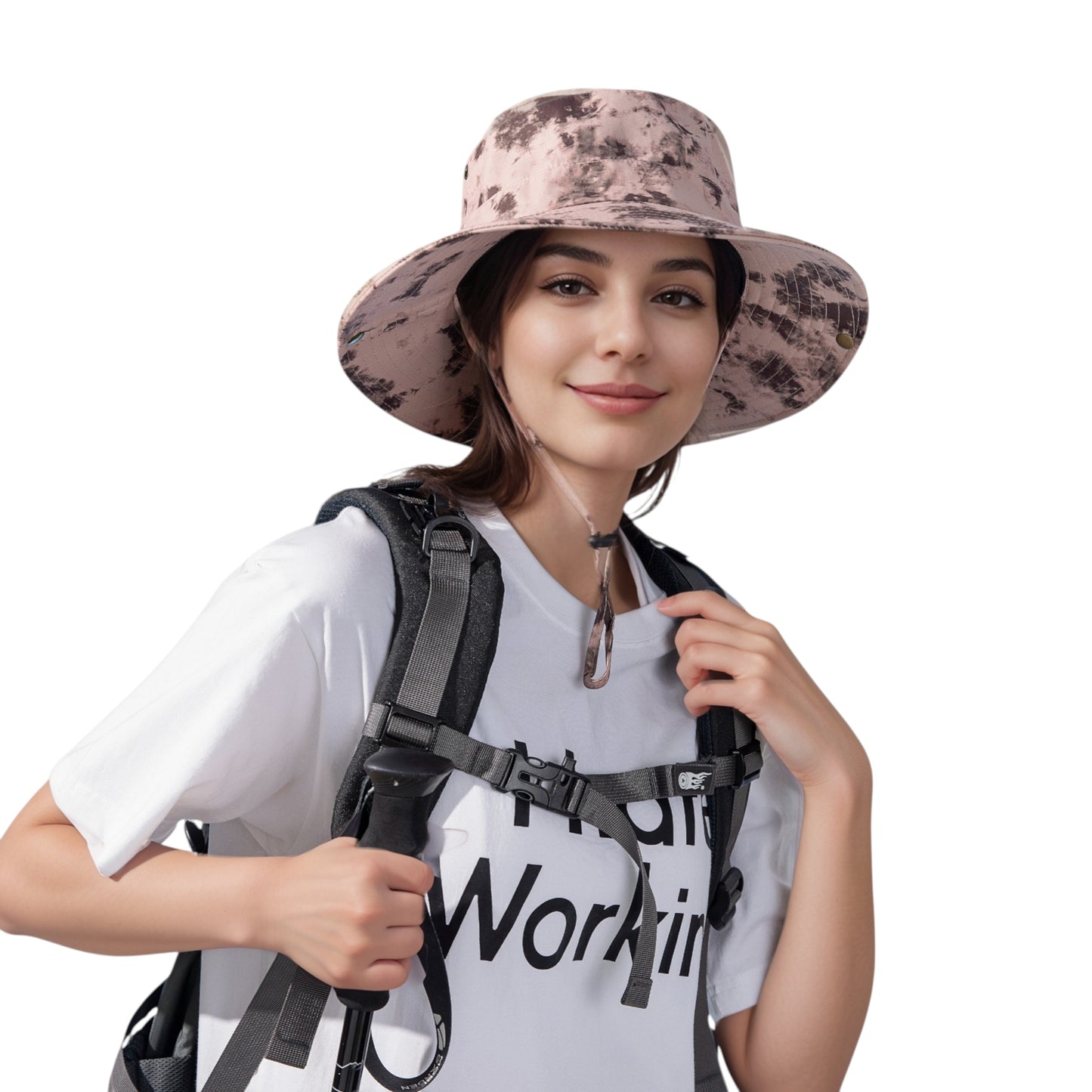 Wide Brim Outdoor Sun Hat with Adjustable Chin Strap for Hiking Camping Travel Beach