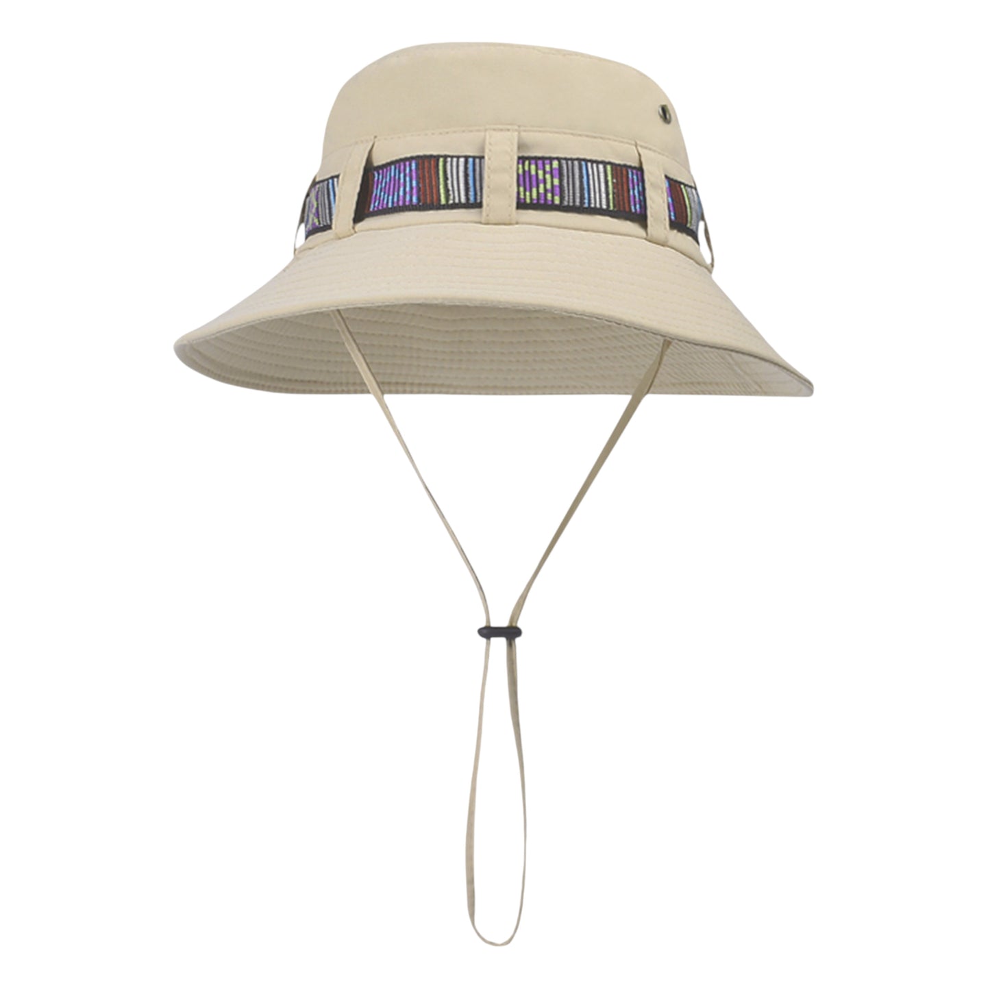 Wide Brim Bucket Hat with Colorful Ribbon Trim Breathable Mesh Lining and Adjustable Chin Strap for Outdoor Use