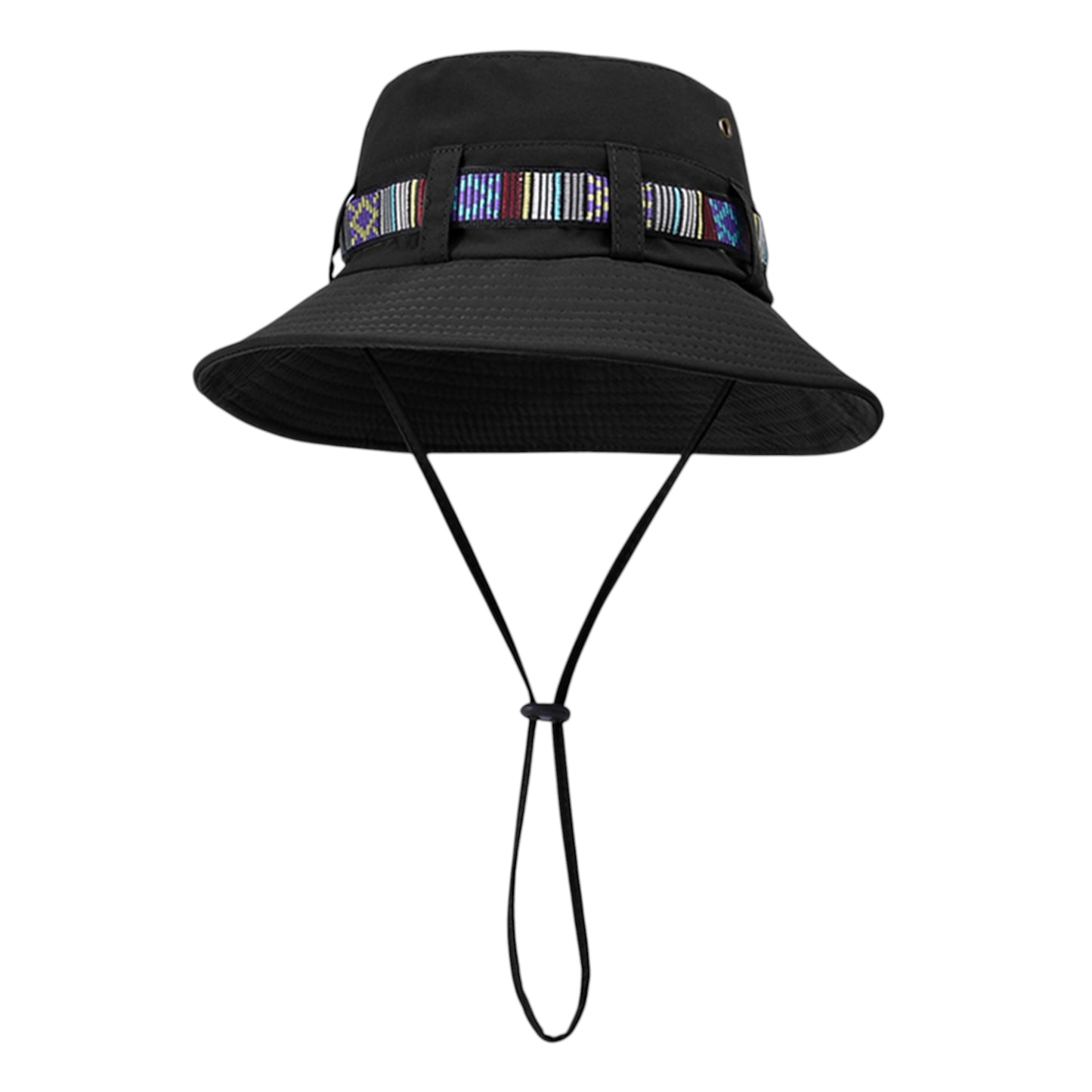 Wide Brim Bucket Hat with Colorful Ribbon Trim Breathable Mesh Lining and Adjustable Chin Strap for Outdoor Use