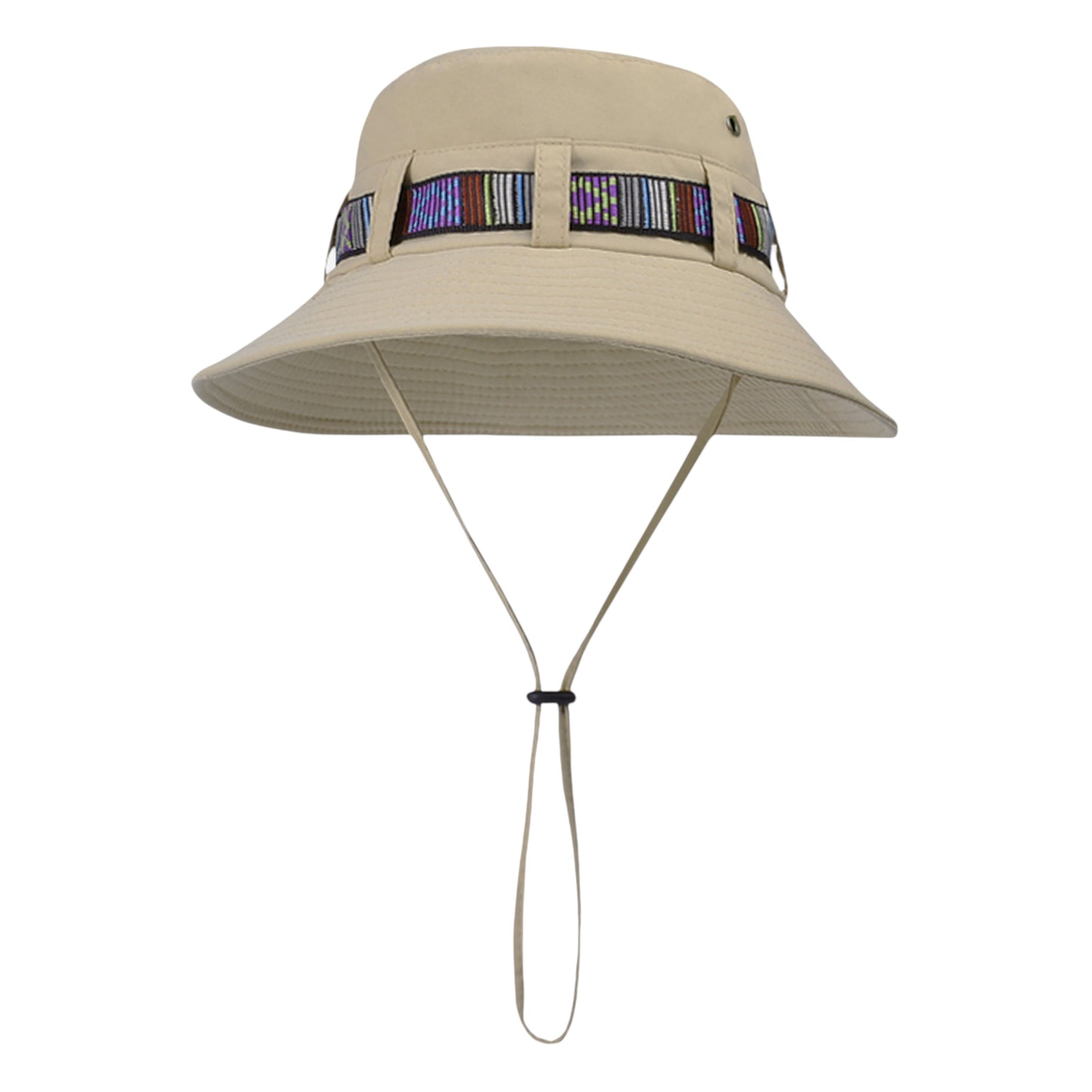 Wide Brim Bucket Hat with Colorful Ribbon Trim Breathable Mesh Lining and Adjustable Chin Strap for Outdoor Use
