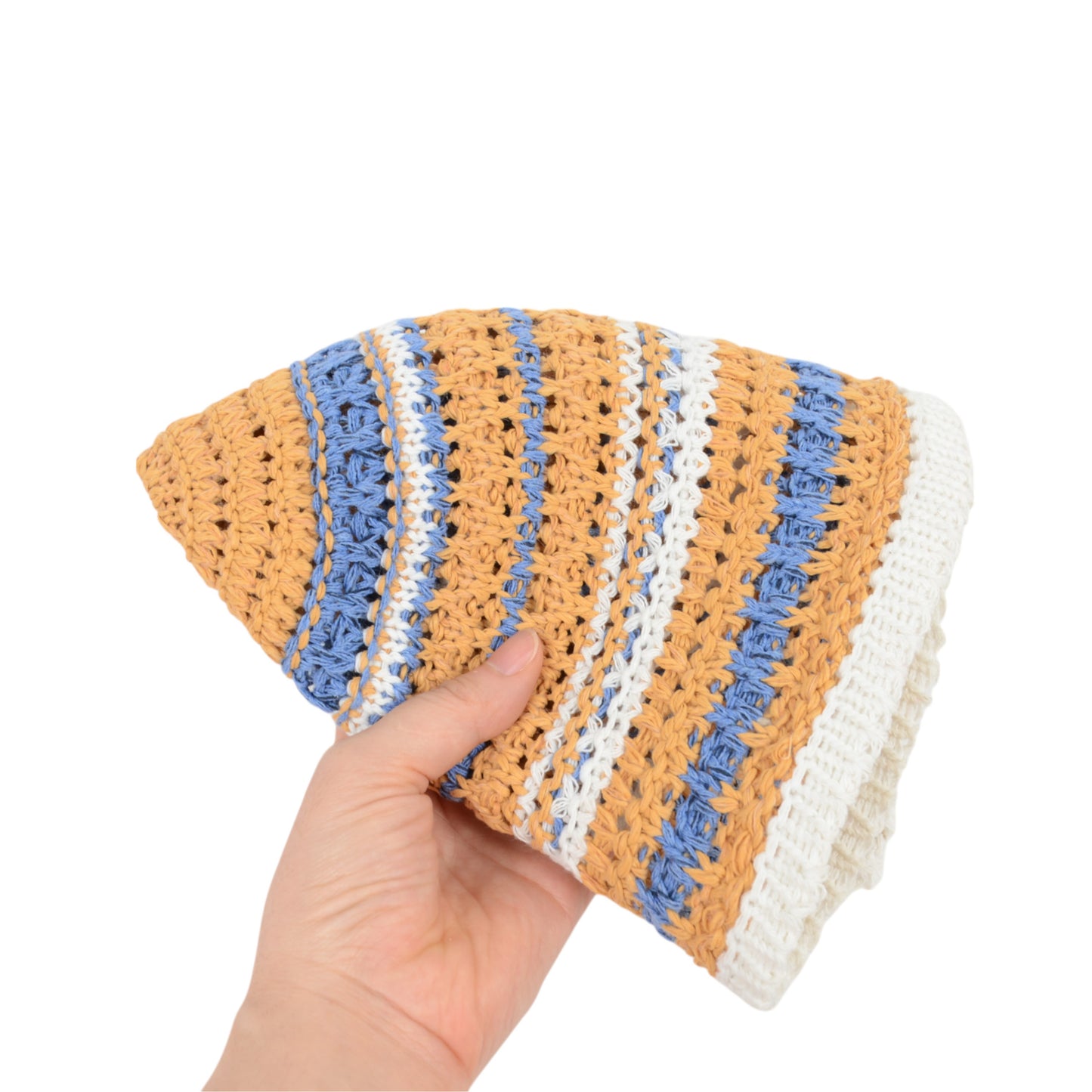 Women's Multicolor Striped Crochet Bucket Hat Lightweight Summer Accessory