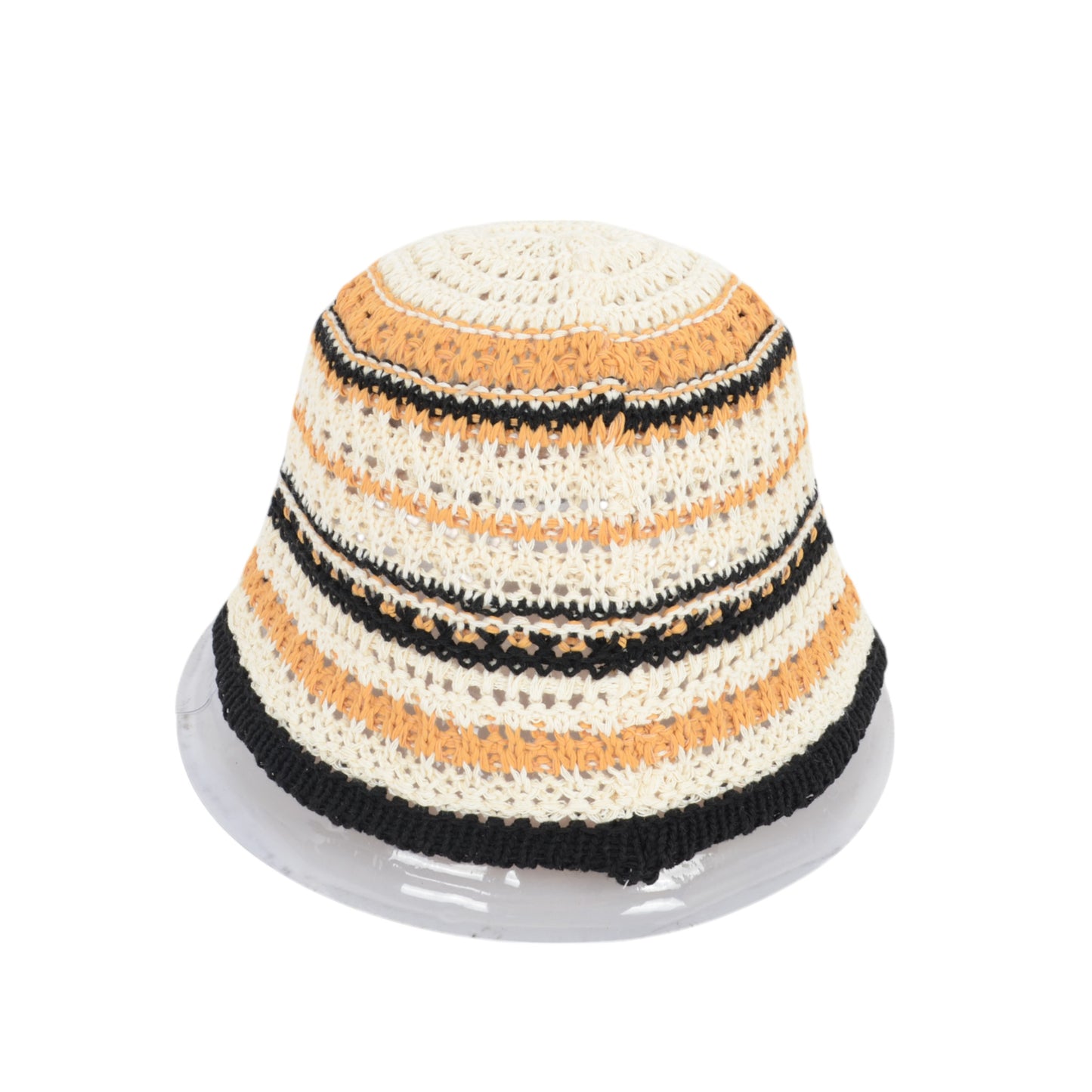 Women's Multicolor Striped Crochet Bucket Hat Lightweight Summer Accessory