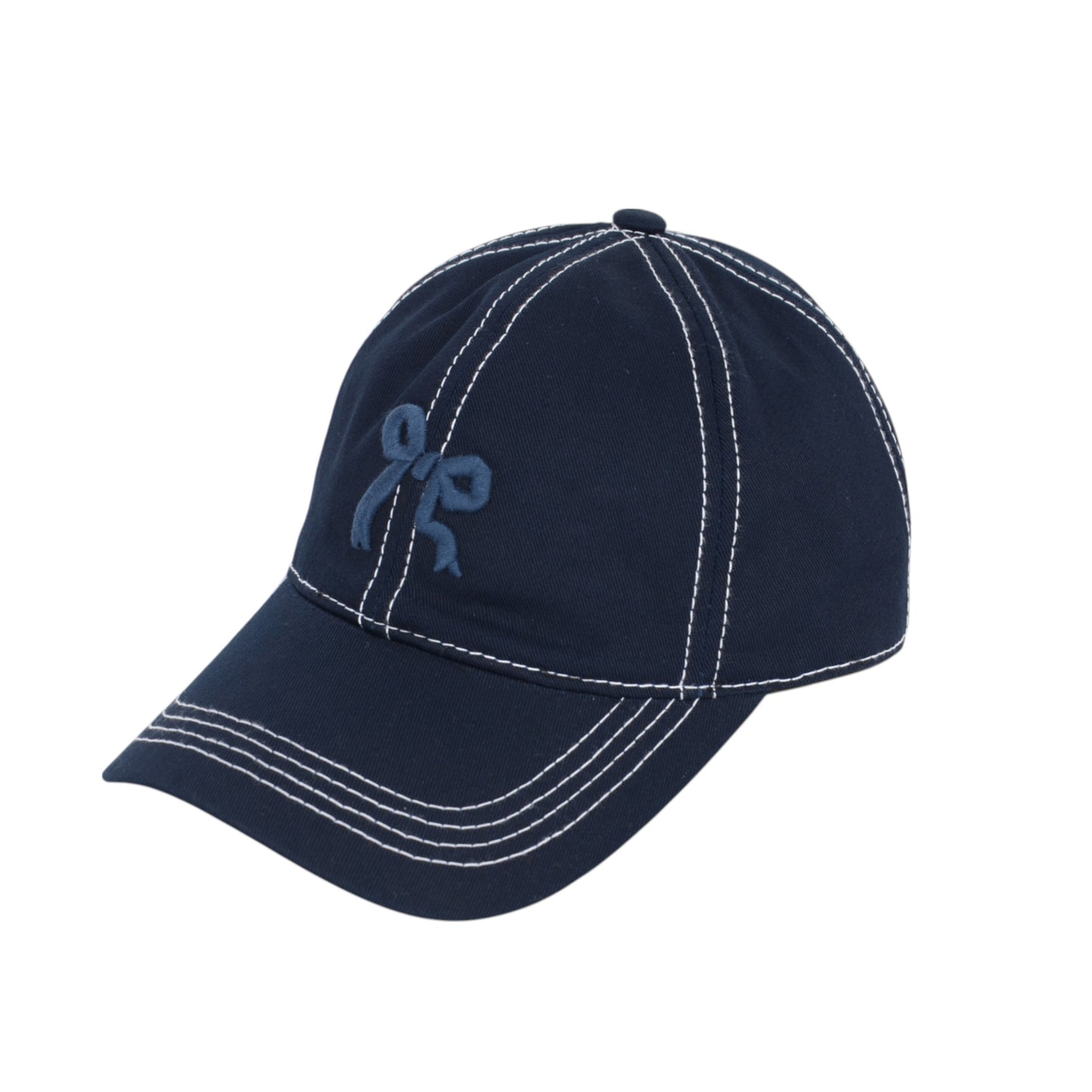 Women's Embroidered Bow Baseball Cap with Contrast Stitching and Curved Brim
