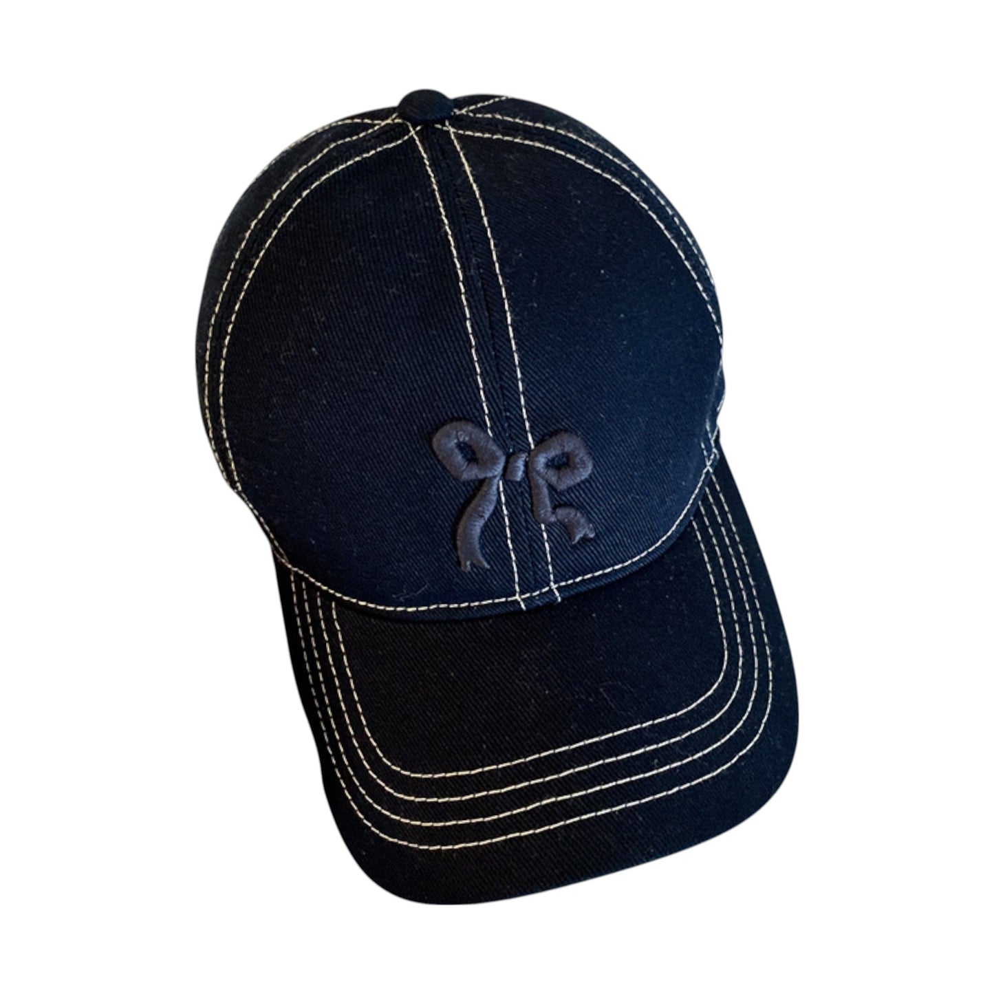Women's Embroidered Bow Baseball Cap with Contrast Stitching and Curved Brim
