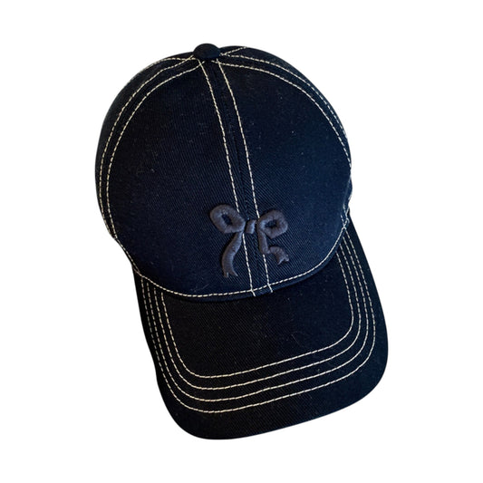 Women's Embroidered Bow Baseball Cap with Contrast Stitching and Curved Brim