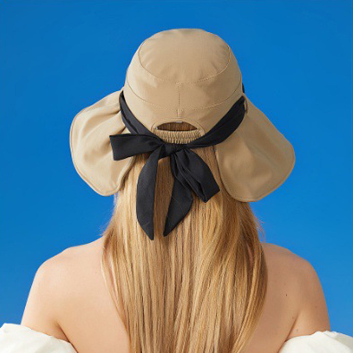 Women's Wide Brim Floppy Sun Hat with Contrast Bow Band and Structured Crown