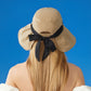 Women's Wide Brim Floppy Sun Hat with Contrast Bow Band and Structured Crown