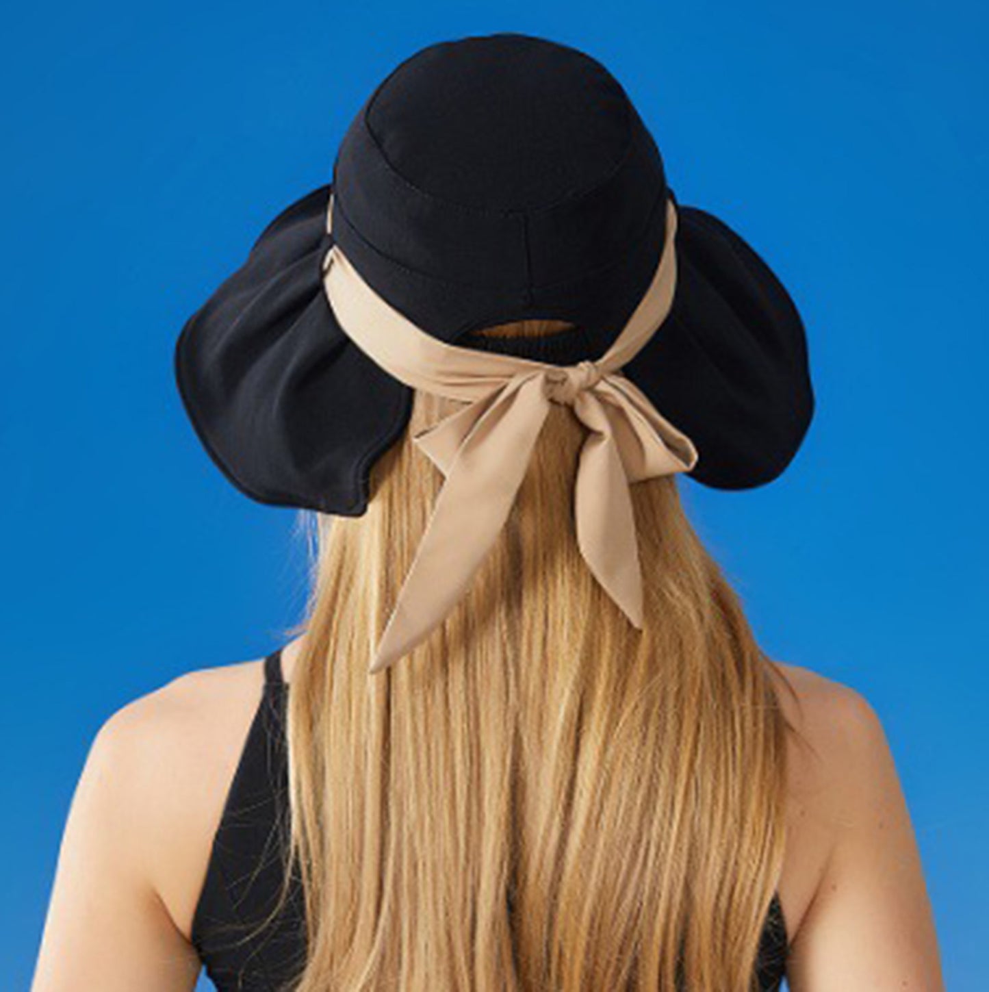 Women's Wide Brim Floppy Sun Hat with Contrast Bow Band and Structured Crown