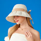 Women's Wide Brim Floppy Sun Hat with Contrast Bow Band and Structured Crown
