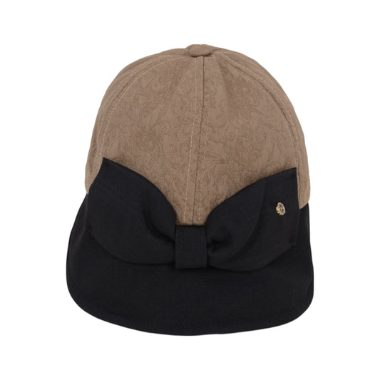 Women's Structured Visor Cloche Hat with Oversized Bow and Textured Dome Crown