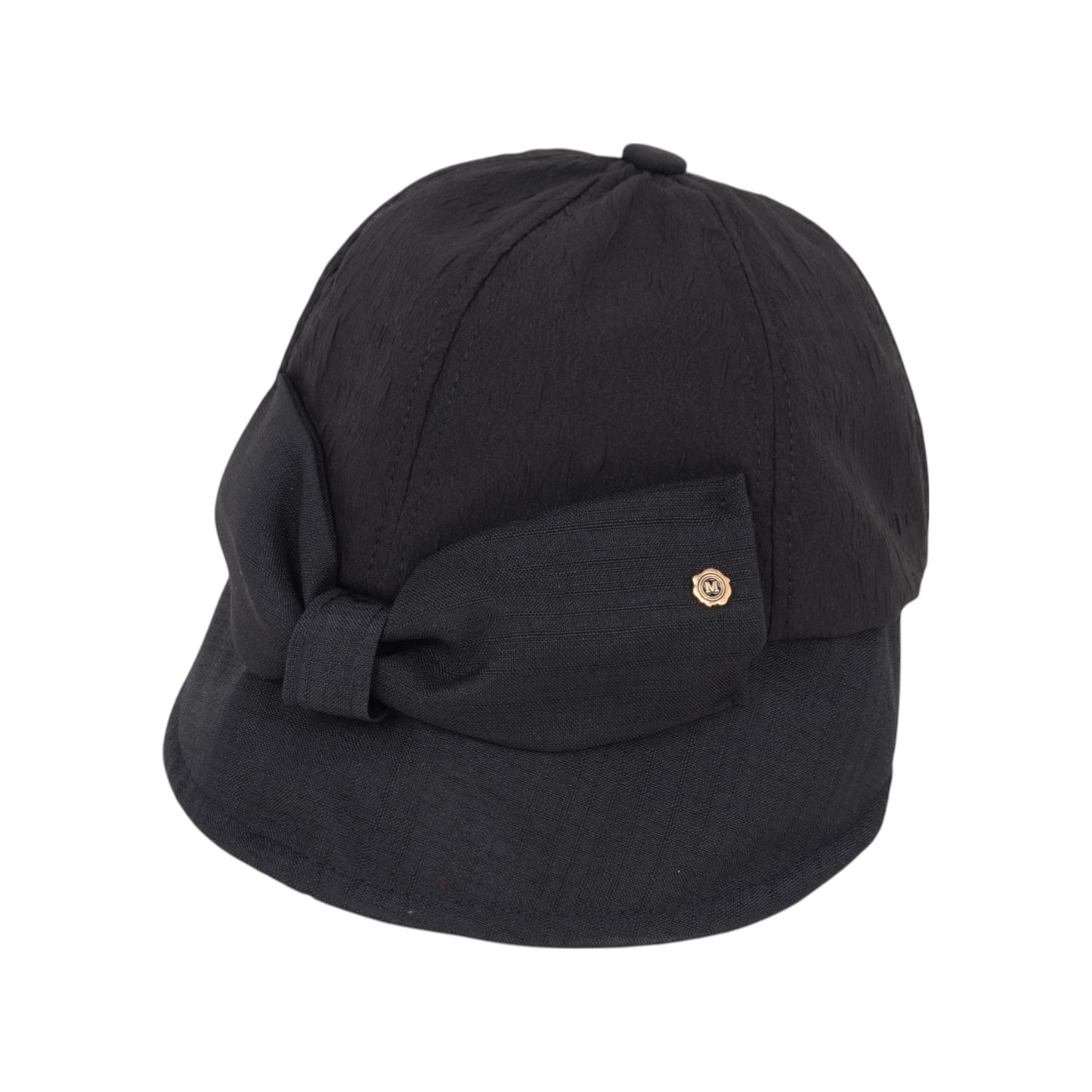 Women's Structured Visor Cloche Hat with Oversized Bow and Textured Dome Crown