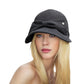 Women's Structured Visor Cloche Hat with Oversized Bow and Textured Dome Crown
