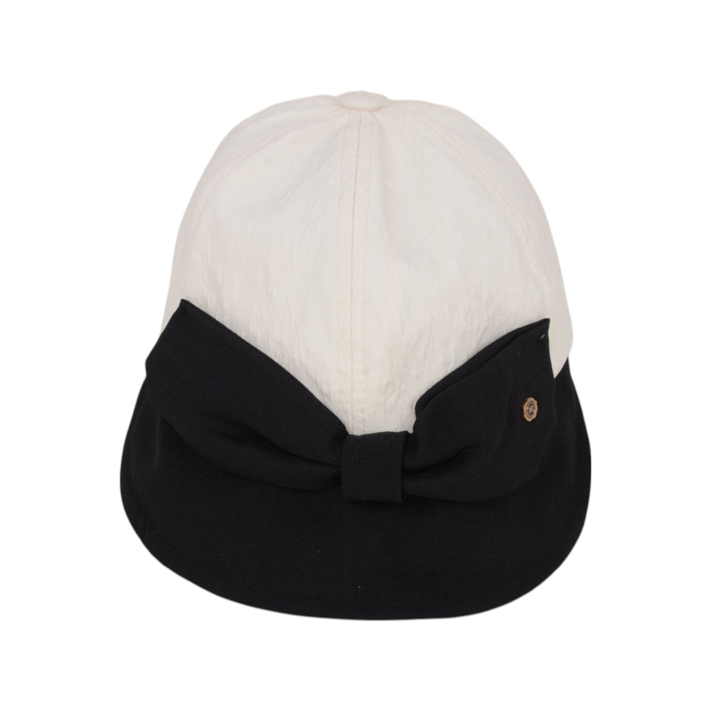 Women's Structured Visor Cloche Hat with Oversized Bow and Textured Dome Crown