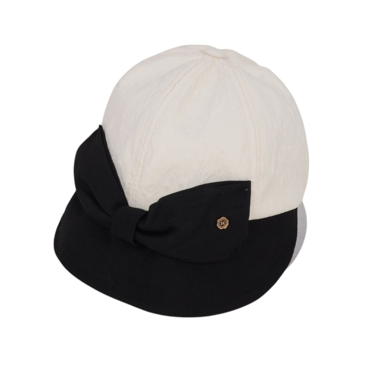 Women's Structured Visor Cloche Hat with Oversized Bow and Textured Dome Crown