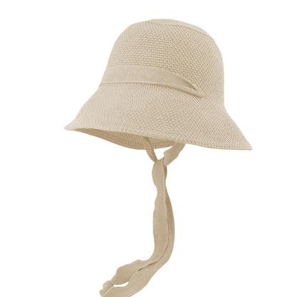 Women's Knit Straw Bucket Hat with Chin Strap