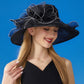 Wide Brim Organza Dress Hat with Sheer Ribbon Floral Design for Formal Events and Sun Protection