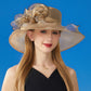 Wide Brim Organza Dress Hat with Sheer Ribbon Floral Design for Formal Events and Sun Protection