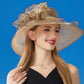 Wide Brim Organza Dress Hat with Sheer Ribbon Floral Design for Formal Events and Sun Protection