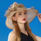 Wide Brim Organza Dress Hat with Sheer Ribbon Floral Design for Formal Events and Sun Protection