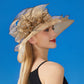 Wide Brim Organza Dress Hat with Sheer Ribbon Floral Design for Formal Events and Sun Protection