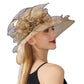 Wide Brim Organza Dress Hat with Sheer Ribbon Floral Design for Formal Events and Sun Protection