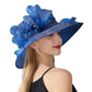 Wide Brim Organza Dress Hat with Sheer Ribbon Floral Design for Formal Events and Sun Protection