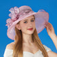 Wide Brim Organza Dress Hat with Sheer Ribbon Floral Design for Formal Events and Sun Protection