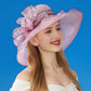 Wide Brim Organza Dress Hat with Sheer Ribbon Floral Design for Formal Events and Sun Protection