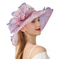 Wide Brim Organza Dress Hat with Sheer Ribbon Floral Design for Formal Events and Sun Protection